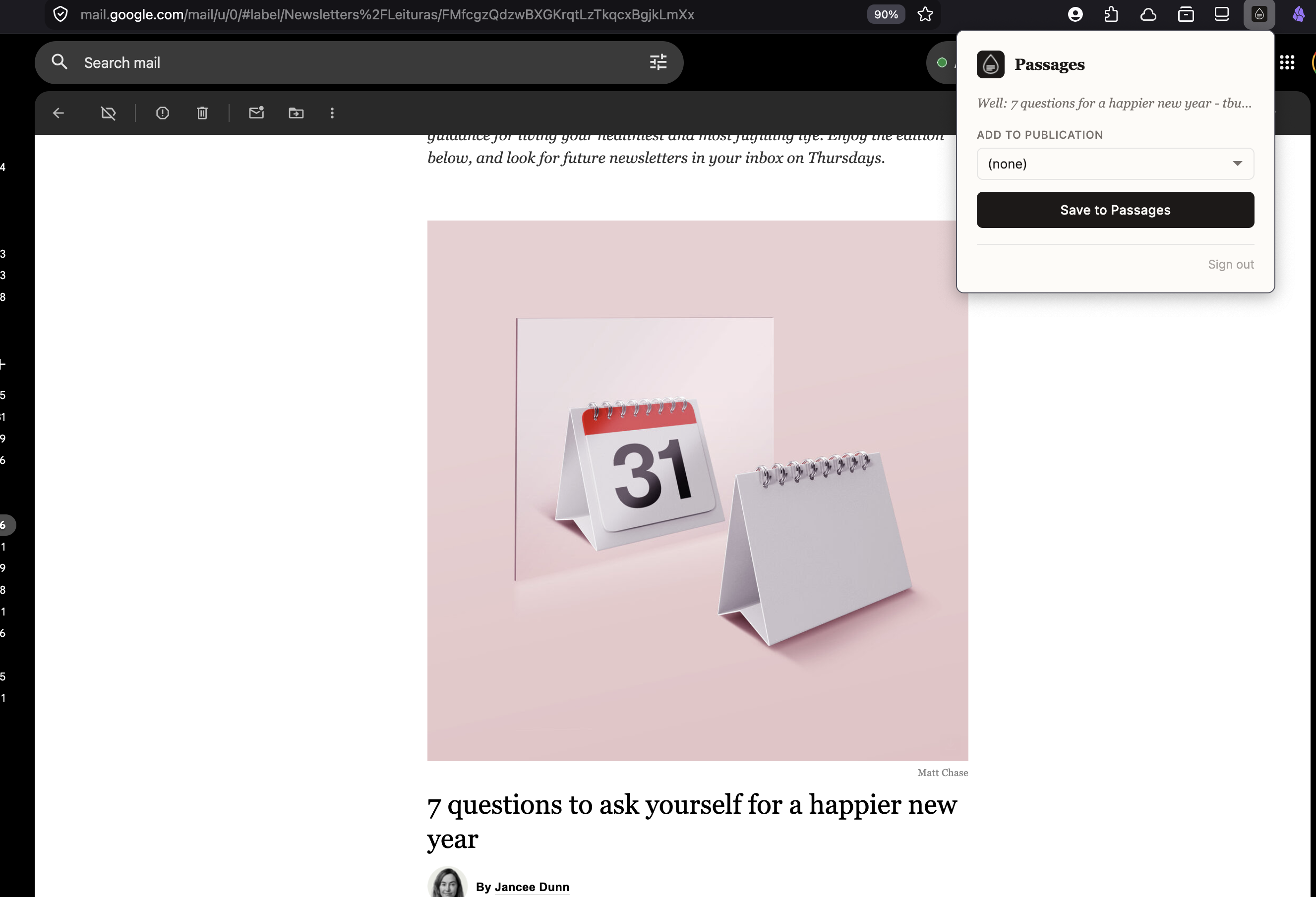 The saved article open in the Passages reader